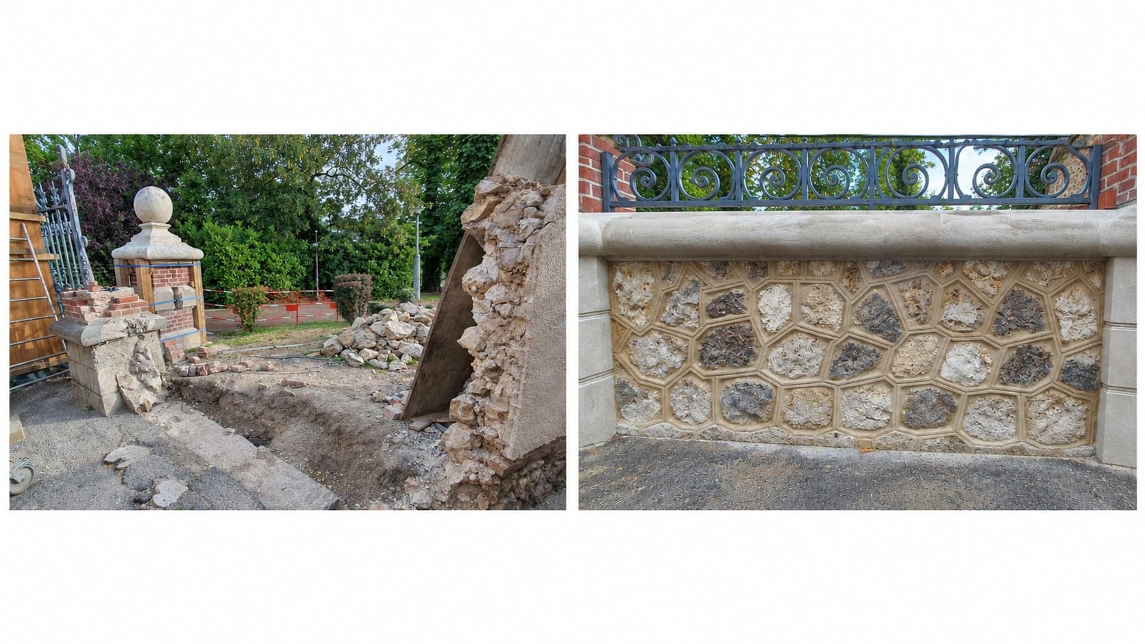 Reprise d'un mur de clôture en meulière