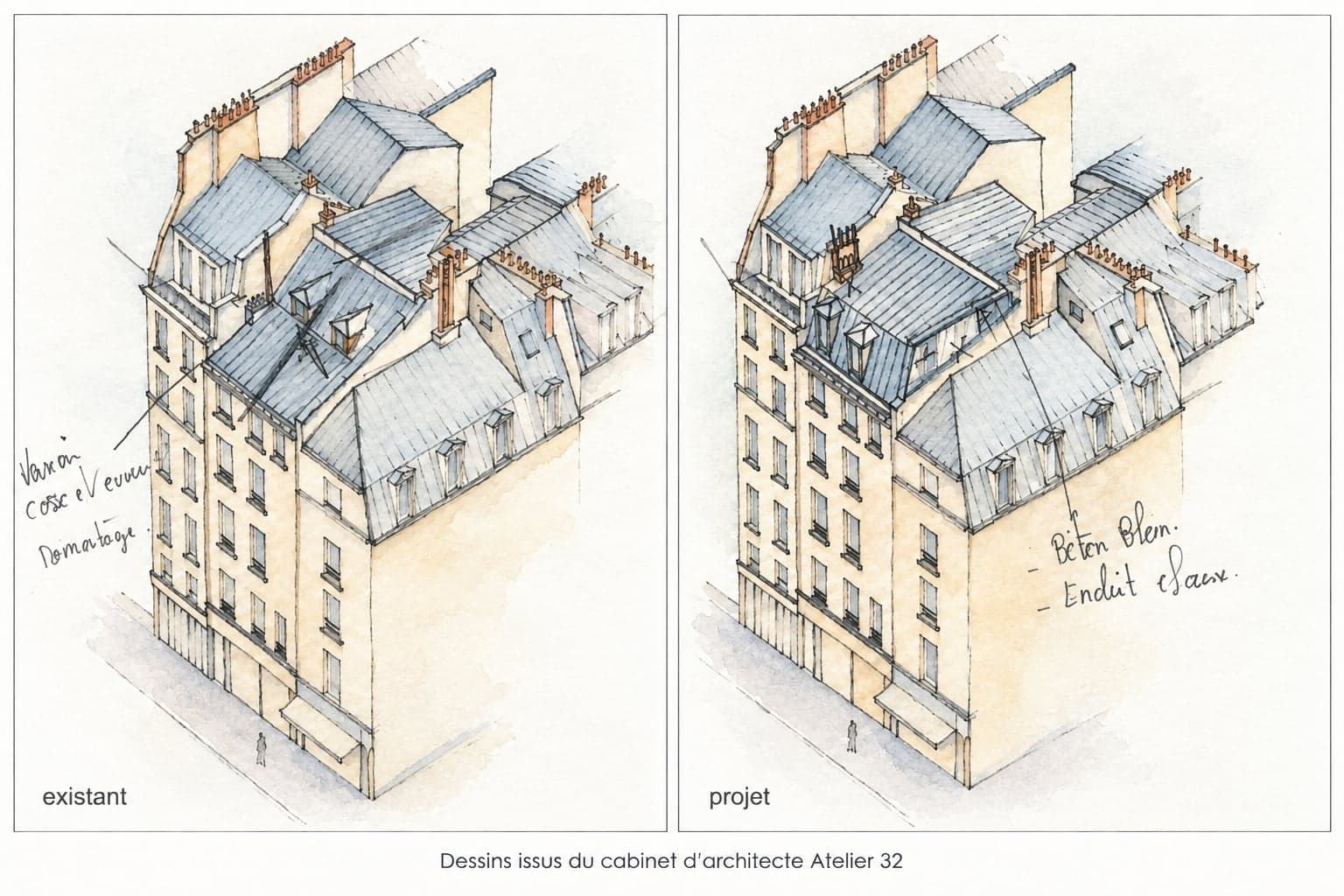Modification de la toiture d'un immeuble parisien
